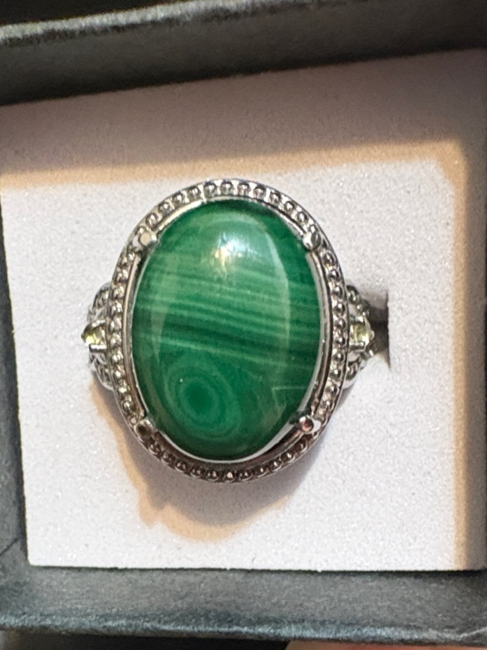 Green Malachite-Inspired Oval Silver Ring - Women Jewelry